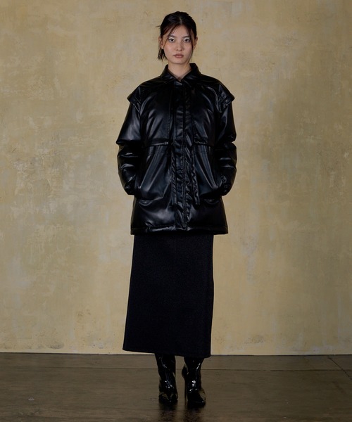 LAYERED IMITATION LEATHER PAD JACKET / レイヤードイミテーションレザーパッドジャケット（その他アウター）｜THINGS THAT MATTER（シングス ザット マター）