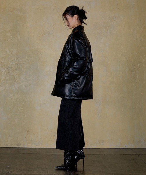LAYERED IMITATION LEATHER PAD JACKET / レイヤードイミテーションレザーパッドジャケット（その他アウター）｜THINGS THAT MATTER（シングス ザット マター）