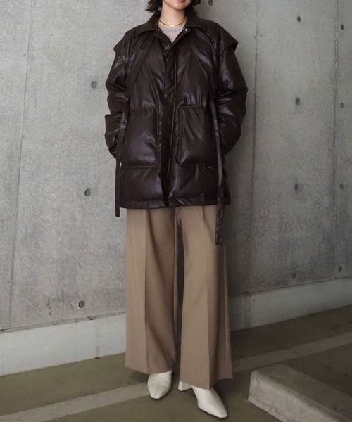 LAYERED IMITATION LEATHER PAD JACKET / レイヤードイミテーションレザーパッドジャケット（その他アウター）｜THINGS THAT MATTER（シングス ザット マター）