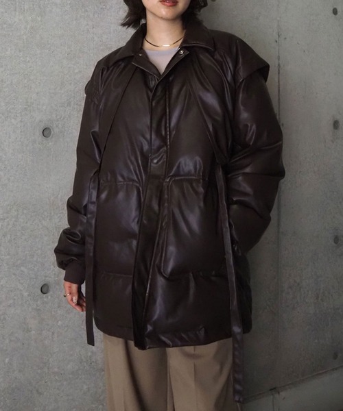 LAYERED IMITATION LEATHER PAD JACKET / レイヤードイミテーションレザーパッドジャケット（その他アウター）｜THINGS THAT MATTER（シングス ザット マター）