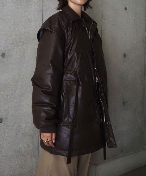 LAYERED IMITATION LEATHER PAD JACKET / レイヤードイミテーションレザーパッドジャケット（その他アウター）｜THINGS THAT MATTER（シングス ザット マター）