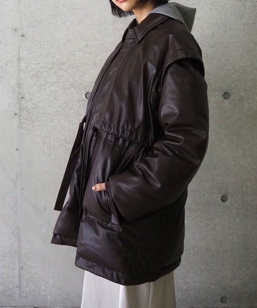 LAYERED IMITATION LEATHER PAD JACKET / レイヤードイミテーションレザーパッドジャケット（その他アウター）｜THINGS THAT MATTER（シングス ザット マター）