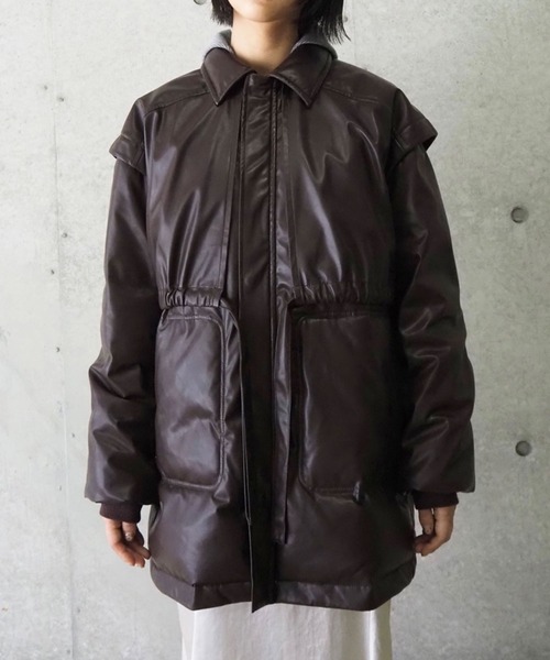 LAYERED IMITATION LEATHER PAD JACKET / レイヤードイミテーションレザーパッドジャケット（その他アウター）｜THINGS THAT MATTER（シングス ザット マター）