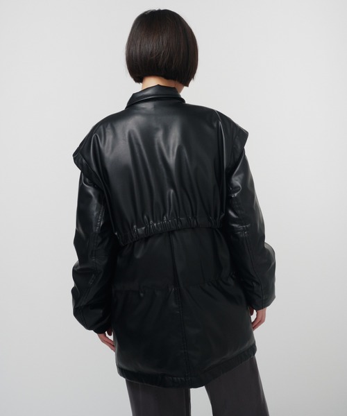 THINGS THAT MATTER(シングス ザット マター)の「LAYERED IMITATION LEATHER PAD JACKET / レイヤードイミテーションレザーパッドジャケット(その他アウター・レディース・ブラック/ブラウン・FREE)」の8枚目の写真