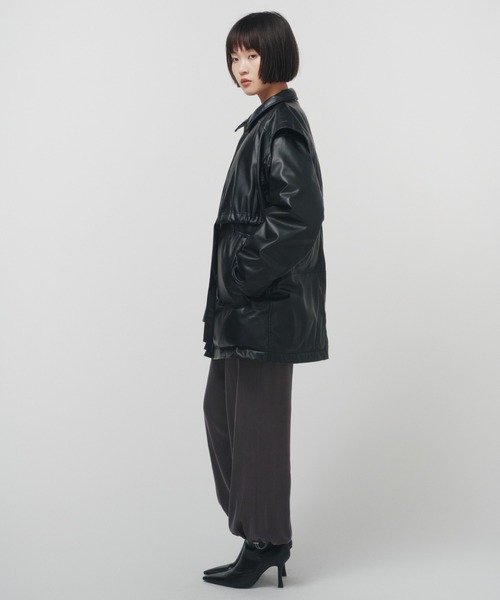 THINGS THAT MATTER(シングス ザット マター)の「LAYERED IMITATION LEATHER PAD JACKET / レイヤードイミテーションレザーパッドジャケット(その他アウター・レディース・ブラック/ブラウン・FREE)」の10枚目の写真