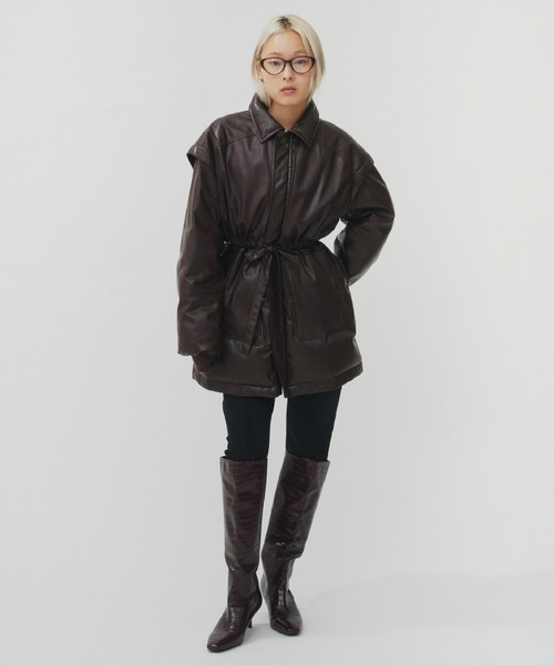 THINGS THAT MATTER(シングス ザット マター)の「LAYERED IMITATION LEATHER PAD JACKET / レイヤードイミテーションレザーパッドジャケット(その他アウター・レディース・ブラック/ブラウン・FREE)」の13枚目の写真