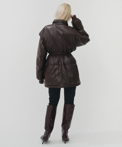 THINGS THAT MATTER(シングス ザット マター)の「LAYERED IMITATION LEATHER PAD JACKET / レイヤードイミテーションレザーパッドジャケット(その他アウター・レディース・ブラック/ブラウン・FREE)」の16枚目の写真