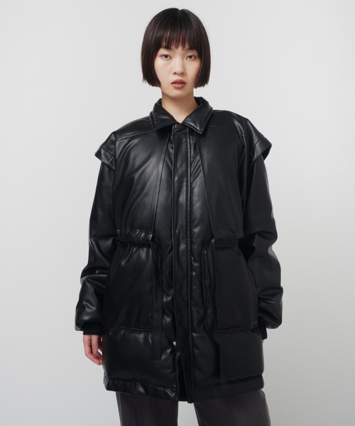 セール】LAYERED IMITATION LEATHER PAD JACKET / レイヤード