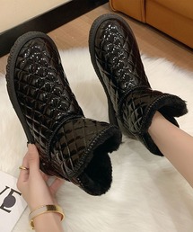 【shoes365】キルティング内ボアショートブーツ