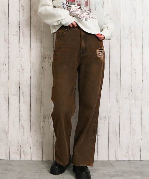 GORGE(ゴージ)の「ダメージデニムパンツ(デニムパンツ・レディース・グリーン/ブラウン・F)」の2枚目の写真