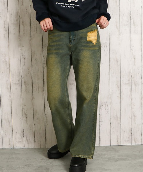 GORGE(ゴージ)の「ダメージデニムパンツ(デニムパンツ・レディース・グリーン/ブラウン・F)」の1枚目の写真