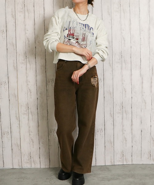 GORGE(ゴージ)の「ダメージデニムパンツ(デニムパンツ・レディース・グリーン/ブラウン・F)」の4枚目の写真