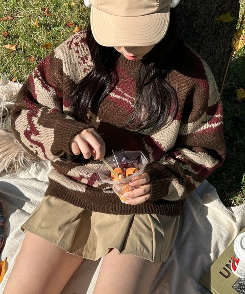 apres jour mignon(アプレジュールミニョン)の「【apresjour mignon SOIE】ユニセックスニュアンス柄ニット【ZOZOTOWN限定アイテム】(ニット/セーター・レディース・ネイビー/ブラウン系その他・MEDIUM/X-LARGE)」の3枚目の写真