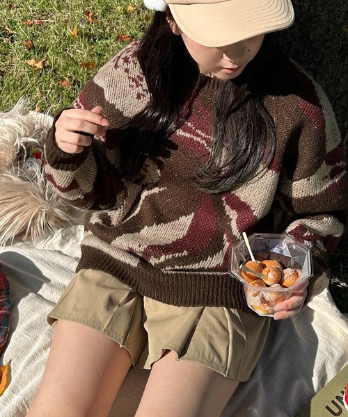 apres jour mignon(アプレジュールミニョン)の「【apresjour mignon SOIE】ユニセックスニュアンス柄ニット【ZOZOTOWN限定アイテム】(ニット/セーター・レディース・ネイビー/ブラウン系その他・MEDIUM/X-LARGE)」の4枚目の写真