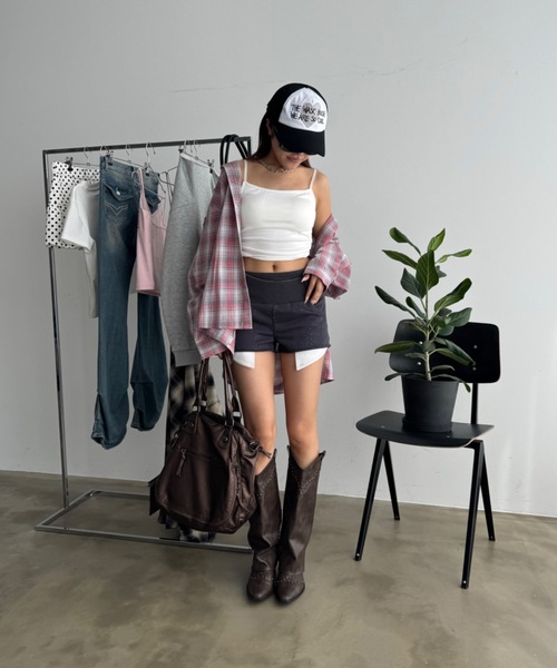 SHAGGIE（シャギー）の「ダブルストラップサイドギャザーインナーキャミソール（キャミソール・レディース・レッド/ホワイト/グレー/ブラック・FREE）」の7枚目の写真