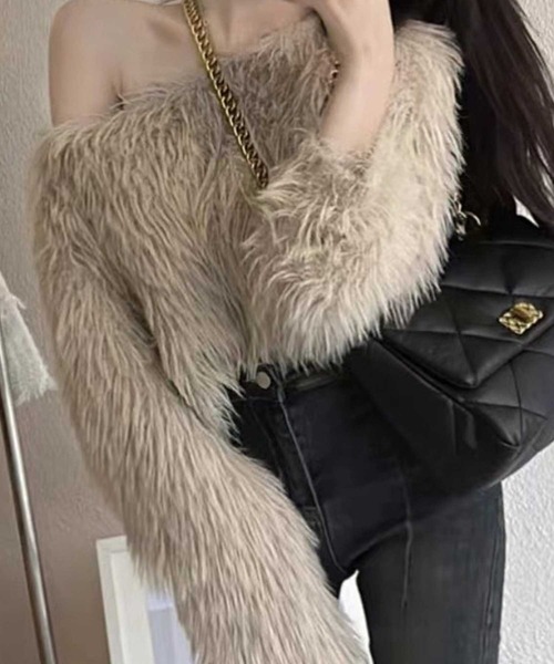 SPIGA（スピーガ）の「ｼｬｷﾞｰｸﾛｯﾌﾟﾄﾞ丈ｵﾌｼｮﾙﾆｯﾄ（ニット/セーター・レディース・ブラック/グリーン/ブラウン/パープル/ベージュ・FREE）」の3枚目の写真