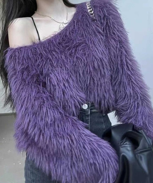 SPIGA（スピーガ）の「ｼｬｷﾞｰｸﾛｯﾌﾟﾄﾞ丈ｵﾌｼｮﾙﾆｯﾄ（ニット/セーター・レディース・ブラック/グリーン/ブラウン/パープル/ベージュ・FREE）」の5枚目の写真