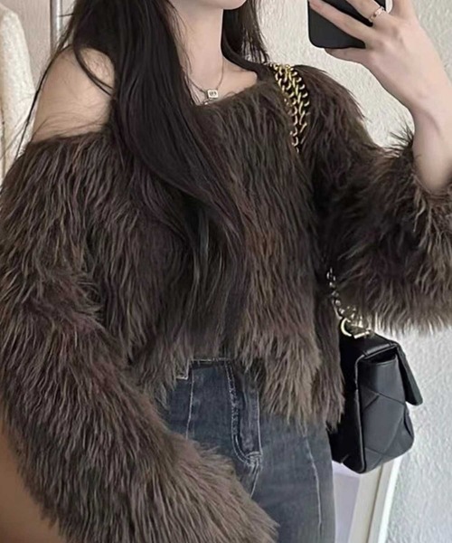 SPIGA（スピーガ）の「ｼｬｷﾞｰｸﾛｯﾌﾟﾄﾞ丈ｵﾌｼｮﾙﾆｯﾄ（ニット/セーター・レディース・ブラック/グリーン/ブラウン/パープル/ベージュ・FREE）」の2枚目の写真