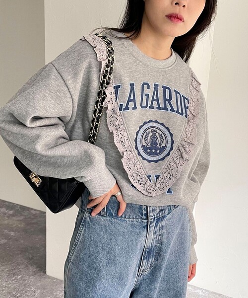 【セール】レース切替両面起毛スウェットプルオーバー（スウェット）｜fredy emue（フレディエミュ）