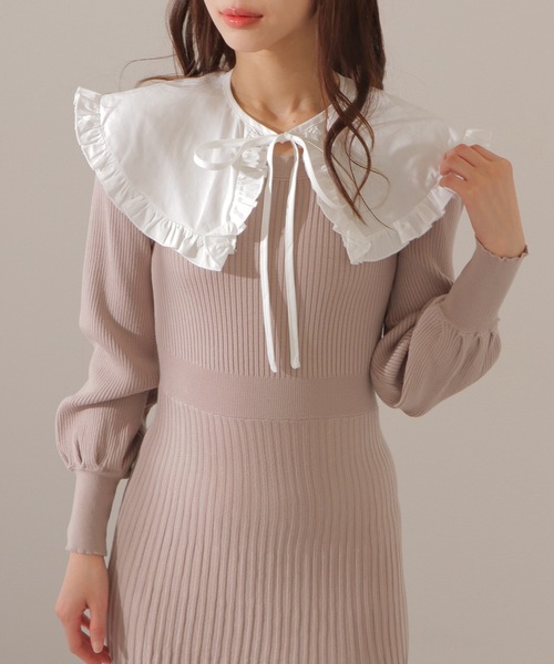 Lace Ladies(レースレディース)の「フリル カラー付き リブ ニット マーメイド ロング ワンピース(ワンピース・レディース・ブラック/ベージュ・FREE)」の2枚目の写真