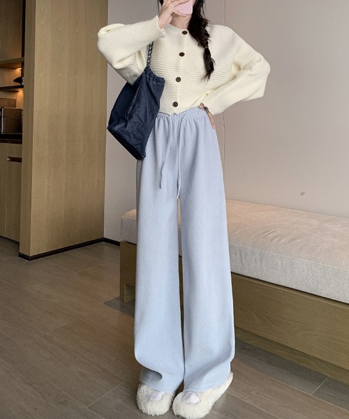 DAY CLOSET（デイ クローゼット）の「【大きいサイズ有/裏起毛】冬もぽかぽか。ヘリンボーン柄コーデュロイワイドイージーパンツ レディース（その他パンツ・レディース・ブルー/グレー/ブラック/アイボリー/ピンク/ブラウン・L/M/S/XL）」の16枚目の写真