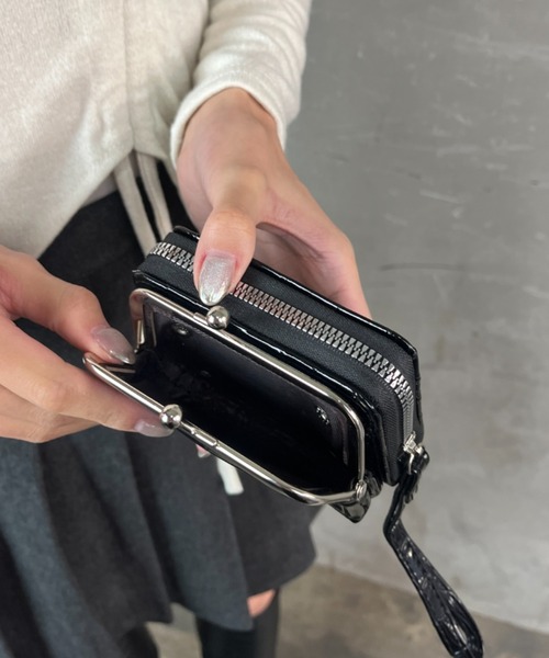 セール】クロコダイル風 がま口 ファスナー 二つ折りウォレット（財布 
