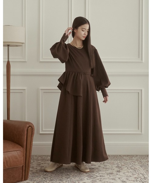 moi tytto（モイテュット）の「ウエストアシメワンピース（ワンピース・レディース・ナチュラル/ブラウン・SMALL/FREE）」の2枚目の写真