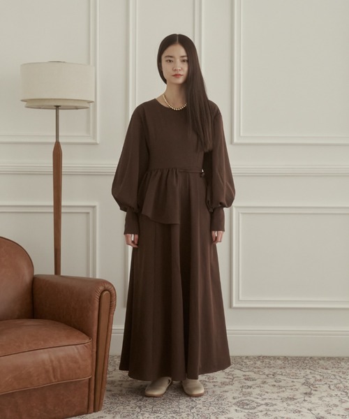 moi tytto（モイテュット）の「ウエストアシメワンピース（ワンピース・レディース・ナチュラル/ブラウン・SMALL/FREE）」の3枚目の写真