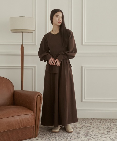 moi tytto（モイテュット）の「ウエストアシメワンピース（ワンピース・レディース・ナチュラル/ブラウン・SMALL/FREE）」の6枚目の写真