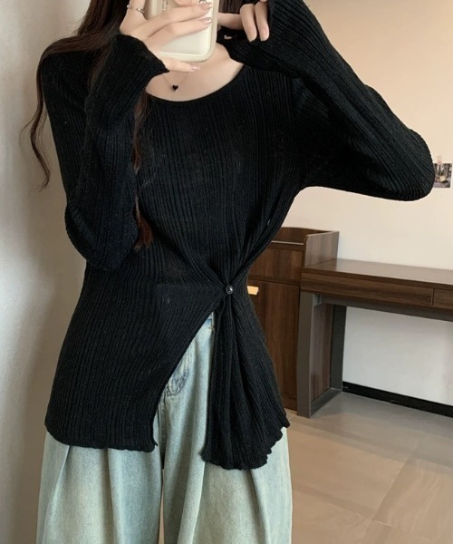 SHEPP（シープ）の「サイドスリットボタンデザインニット（ニット/セーター・レディース・ブラック/ベージュ/グレー/アイボリー・F）」の7枚目の写真