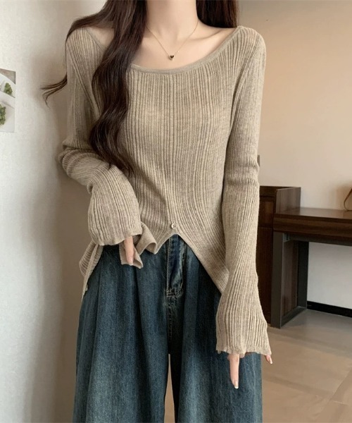 SHEPP（シープ）の「サイドスリットボタンデザインニット（ニット/セーター・レディース・ブラック/ベージュ/グレー/アイボリー・F）」の13枚目の写真