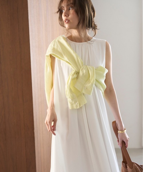 セール】ギャザーボリュームノースリワンピース【手洗い可能