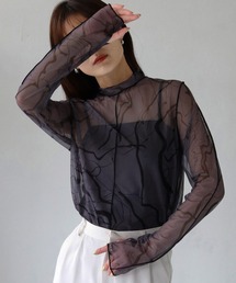 【cheriella】累計6000枚販売!!フィンガーホールマーブルハイネックシアートップス長袖 OVER 6000 SOLD! FINGER HOLE MARBLE HIGH-NECK SHEER LONG TOPS