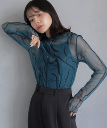 【cheriella】累計6000枚販売!!フィンガーホールマーブルハイネックシアートップス長袖 OVER 6000 SOLD! FINGER HOLE MARBLE HIGH-NECK SHEER LONG TOPS