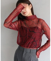 【cheriella】累計6000枚販売!!フィンガーホールマーブルハイネックシアートップス長袖 OVER 6000 SOLD! FINGER HOLE MARBLE HIGH-NECK SHEER LONG TOPS
