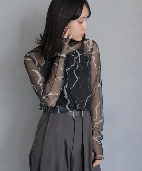 cheriella】累計6000枚販売!!フィンガーホールマーブルハイネック