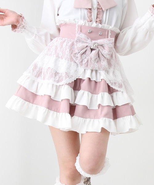 姫系 ロマグラ イレヘム3段フリル花柄ビッグリボンレースジャンスカ BE系 M 姫系 ロマグラ イレヘム3段フリル花柄ビッグリボンレース