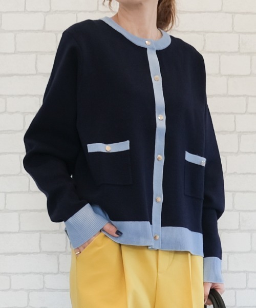 aquagarage（アクアガレージ）の「バイカラーカーディガン（カーディガン/ボレロ・レディース・ネイビー/ベージュ/ブラック・M/L）」の12枚目の写真
