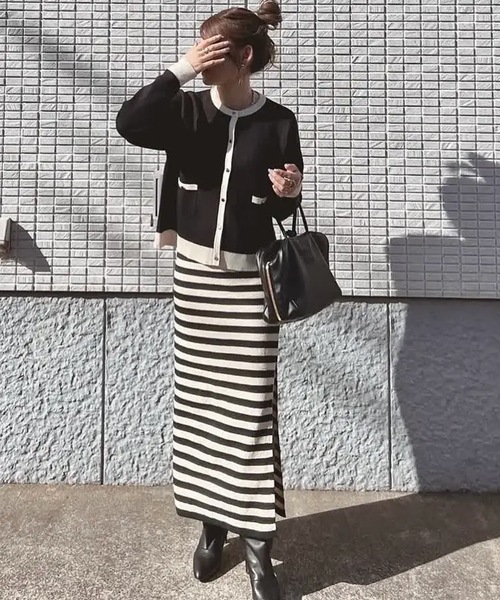 aquagarage（アクアガレージ）の「バイカラーカーディガン（カーディガン/ボレロ・レディース・ネイビー/ベージュ/ブラック・M/L）」の19枚目の写真