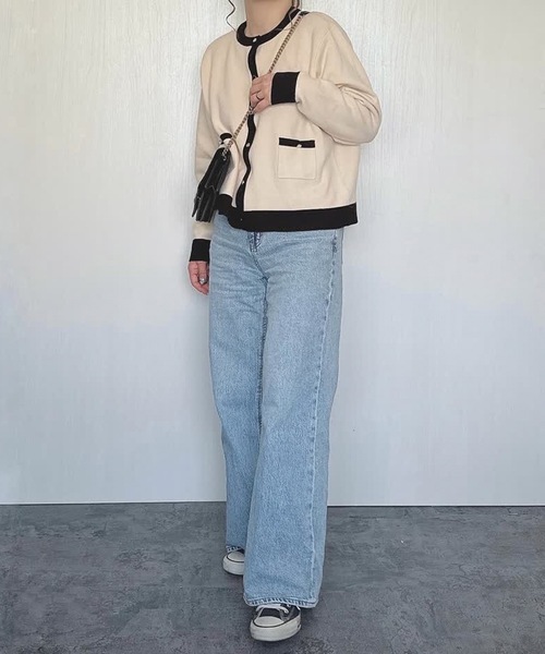 aquagarage（アクアガレージ）の「バイカラーカーディガン（カーディガン/ボレロ・レディース・ネイビー/ベージュ/ブラック・M/L）」の21枚目の写真