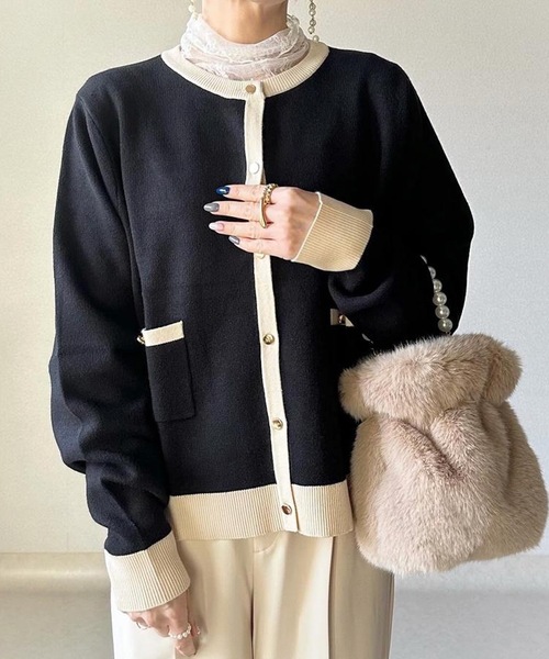 aquagarage（アクアガレージ）の「バイカラーカーディガン（カーディガン/ボレロ・レディース・ネイビー/ベージュ/ブラック・M/L）」の15枚目の写真