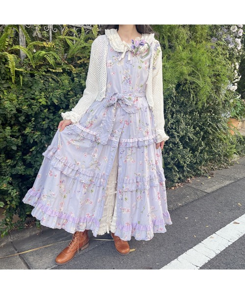【美品】ピンクハウス 透かし編みが上品なボレロ カーディガン ショール セール】スイートピーモチーフ付き透かし編みカーディガン