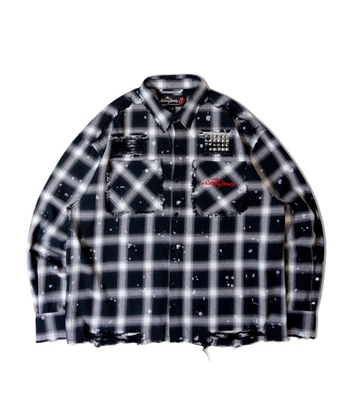 JACKROSE(ジャックローズ)の「B-TRS-ダメージスタッズ・グランジ-LSシャツ(シャツ/ブラウス・メンズ・ブラック/レッド・L/M)」の3枚目の写真