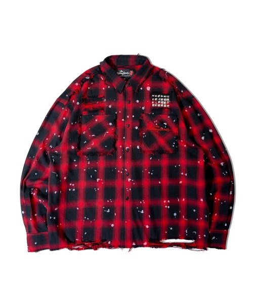 JACKROSE(ジャックローズ)の「B-TRS-ダメージスタッズ・グランジ-LSシャツ(シャツ/ブラウス・メンズ・ブラック/レッド・L/M)」の5枚目の写真