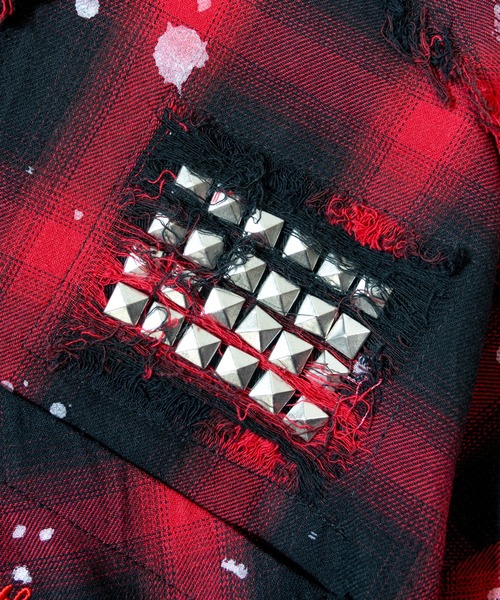 JACKROSE(ジャックローズ)の「B-TRS-ダメージスタッズ・グランジ-LSシャツ(シャツ/ブラウス・メンズ・ブラック/レッド・L/M)」の8枚目の写真