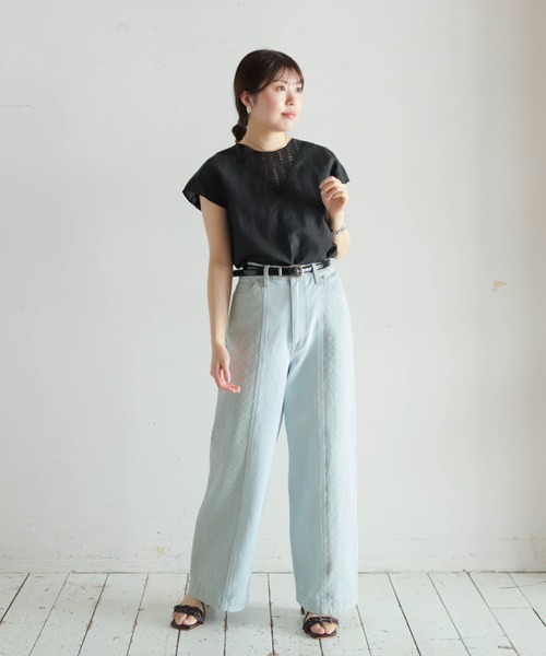 NOMBRE IMPAIR（ノンブルアンペール）の「チュールパーツ付キ綿麻　フレンチブラウス（シャツ/ブラウス・レディース・ブラック/ホワイト・FREE）」の14枚目の写真