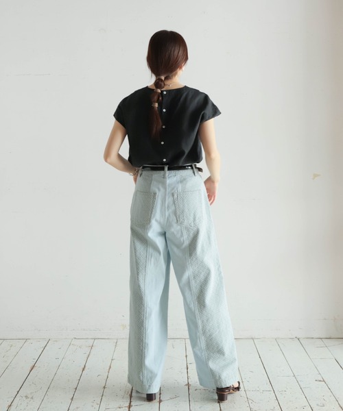 NOMBRE IMPAIR（ノンブルアンペール）の「チュールパーツ付キ綿麻　フレンチブラウス（シャツ/ブラウス・レディース・ブラック/ホワイト・FREE）」の13枚目の写真