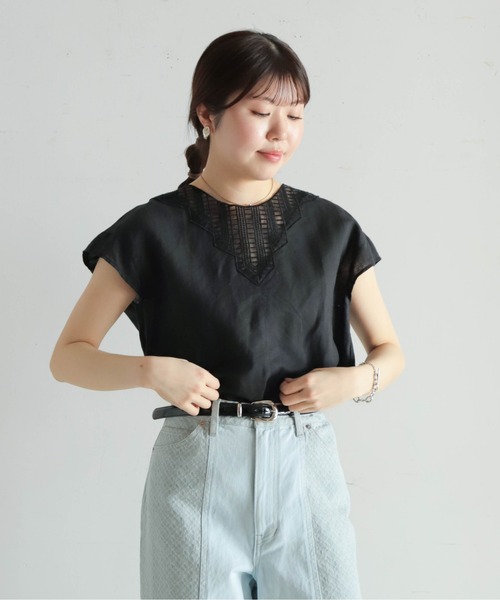 NOMBRE IMPAIR（ノンブルアンペール）の「チュールパーツ付キ綿麻　フレンチブラウス（シャツ/ブラウス・レディース・ブラック/ホワイト・FREE）」の20枚目の写真