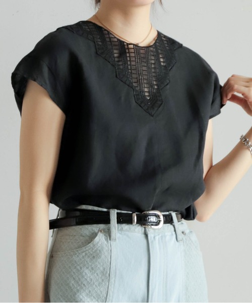 NOMBRE IMPAIR（ノンブルアンペール）の「チュールパーツ付キ綿麻　フレンチブラウス（シャツ/ブラウス・レディース・ブラック/ホワイト・FREE）」の18枚目の写真