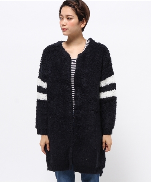 CIAOPANIC（チャオパニック）の「【Ciaopanic】　モヘア混ループ編みlongC/D（カーディガン/ボレロ・レディース・オフホワイト/グレー・FREE）」の10枚目の写真